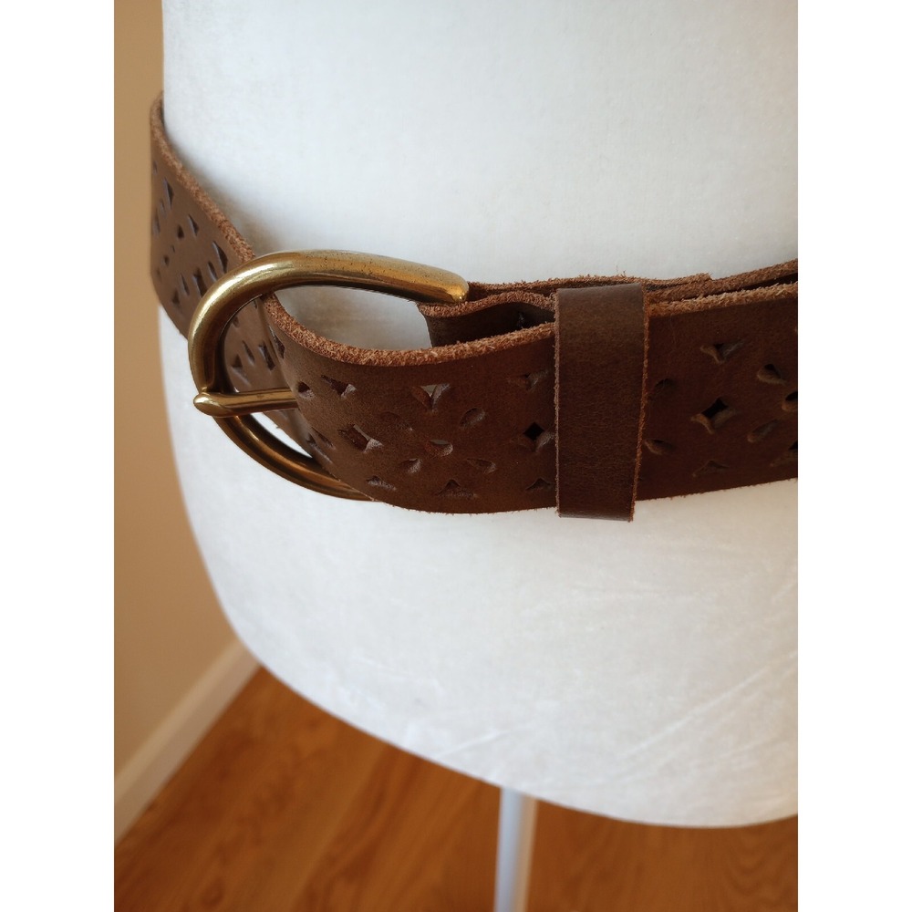 Candies Genuine Leather Wide Belt Brass Buckle M 32-36 Laser Cut Design Brown EC - Picture 2 of 9